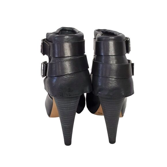 Vince Camuto Leather Heel Ankle Bootie 8 Black Open Toe Silvertone Buckles - Picture 5 of 8